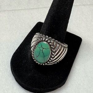 Silver Ring with Genuine Green Turquoise Stone